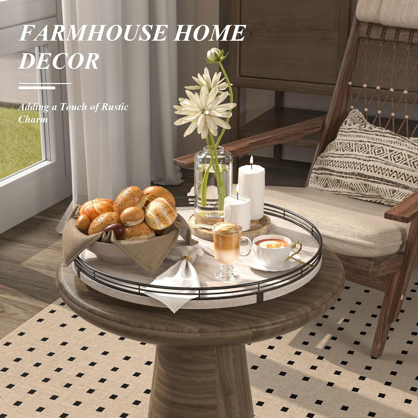 16" Lazy Susan Oak Wood Turntable Organizer for Cabinet, Farmhouse Round Wooden Lazy Susan