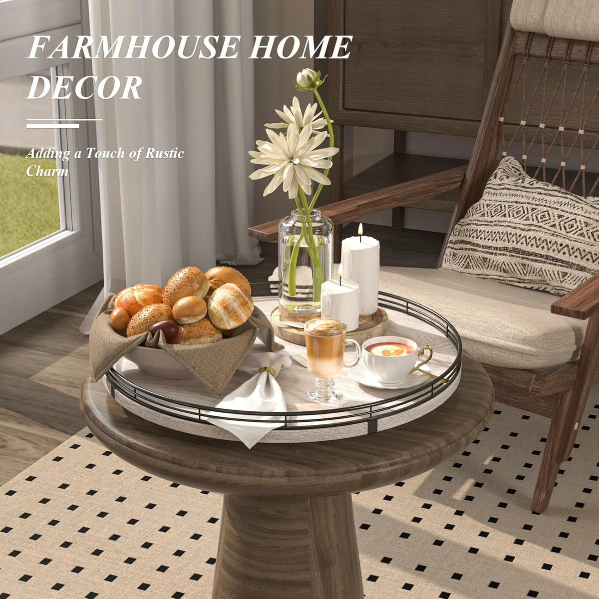 16" Lazy Susan Oak Wood Turntable Organizer for Cabinet, Farmhouse Round Wooden Lazy Susan
