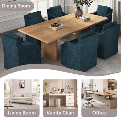 VKNOW Upholstered Dining Chairs Set of 4, Modern Kitchen Chairs Dinner Chairs with 4 Casters, Linen