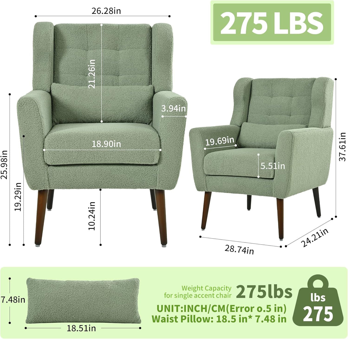 Modern Accent Chair, Upholstered Armchair with Pillow, Teddy Single Sofa Chair with Lounge Seat and