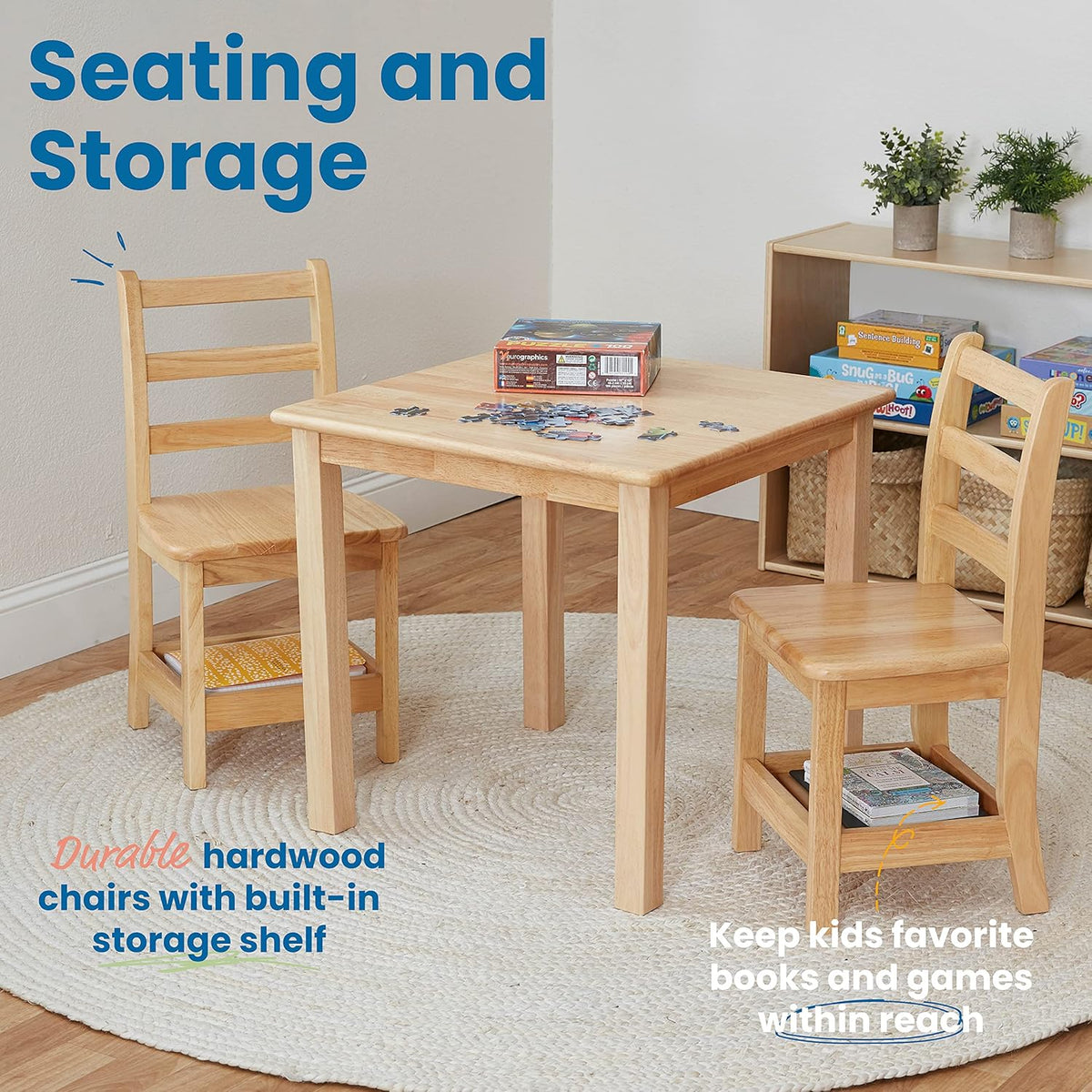 ECR4Kids Three Rung Ladderback Chair with Storage, 14in Seat Height, Classroom Seating, Honey