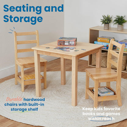 ECR4Kids Three Rung Ladderback Chair with Storage, 14in Seat Height, Classroom Seating, Honey