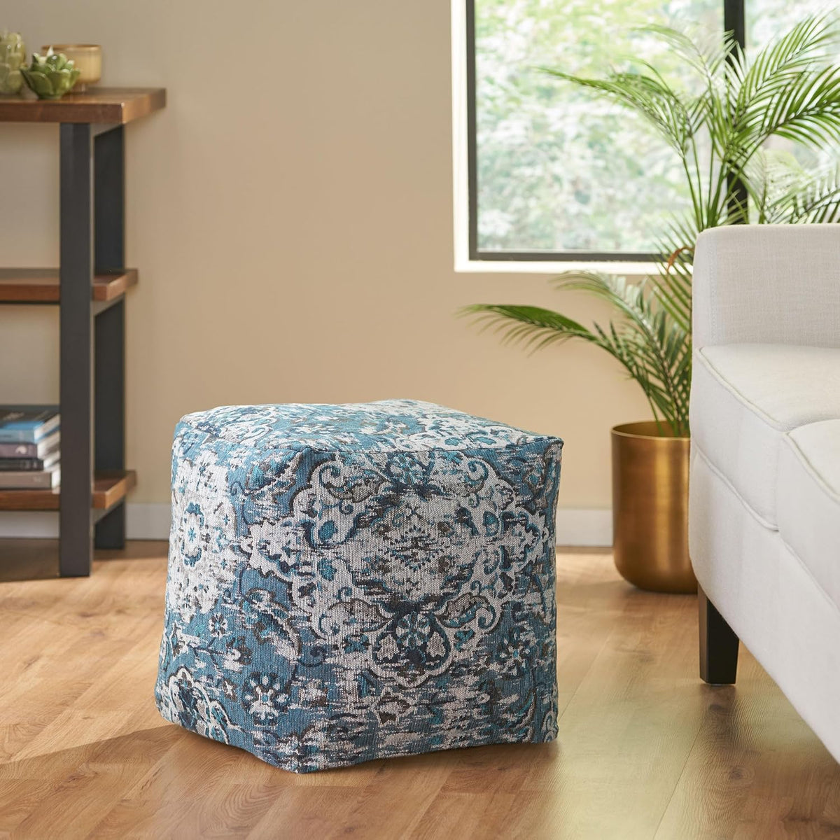 GDFStudio Boho Handmade Fabric Cube Pouf Ottoman Foot Stool - Bean Bag Floor Chair - Foot Rest