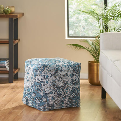 GDFStudio Boho Handmade Fabric Cube Pouf Ottoman Foot Stool - Bean Bag Floor Chair - Foot Rest