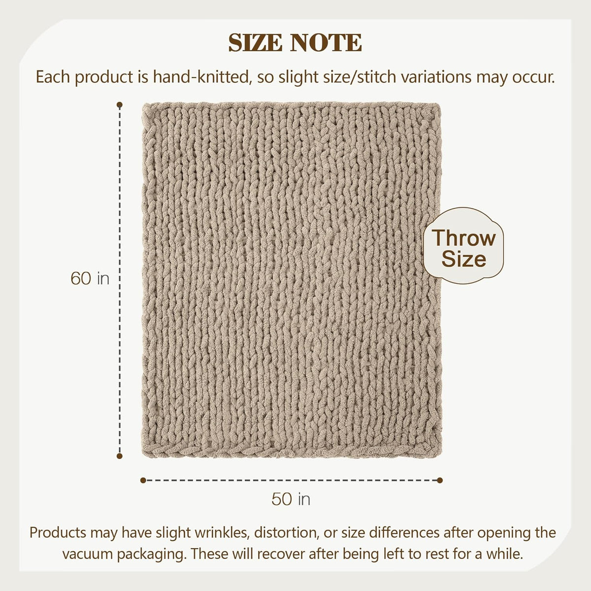 Carriediosa Chunky Knit Throw Blanket 50" X 60", 100% Hand Made Large Chenille Loop Yarn Soft