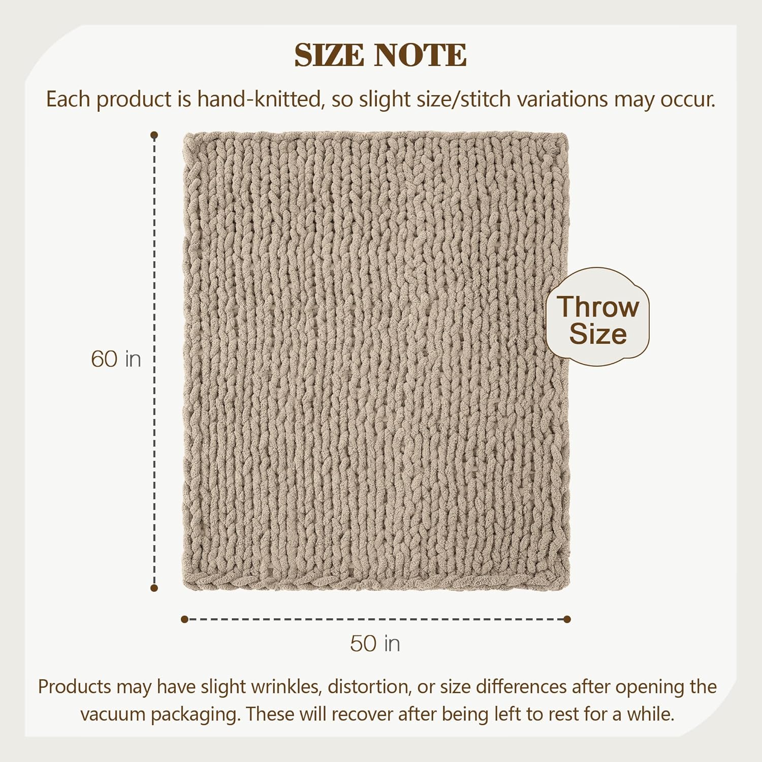 Carriediosa Chunky Knit Throw Blanket 50" X 60", 100% Hand Made Large Chenille Loop Yarn Soft
