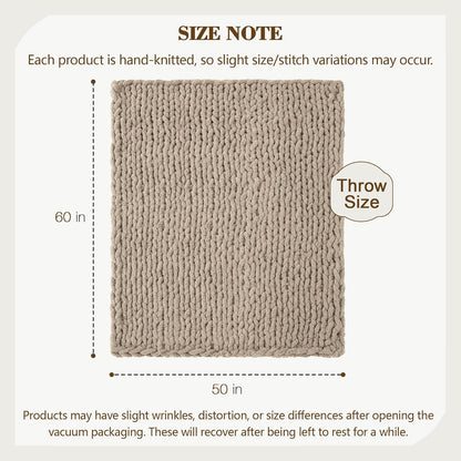 Carriediosa Chunky Knit Throw Blanket 50" X 60", 100% Hand Made Large Chenille Loop Yarn Soft
