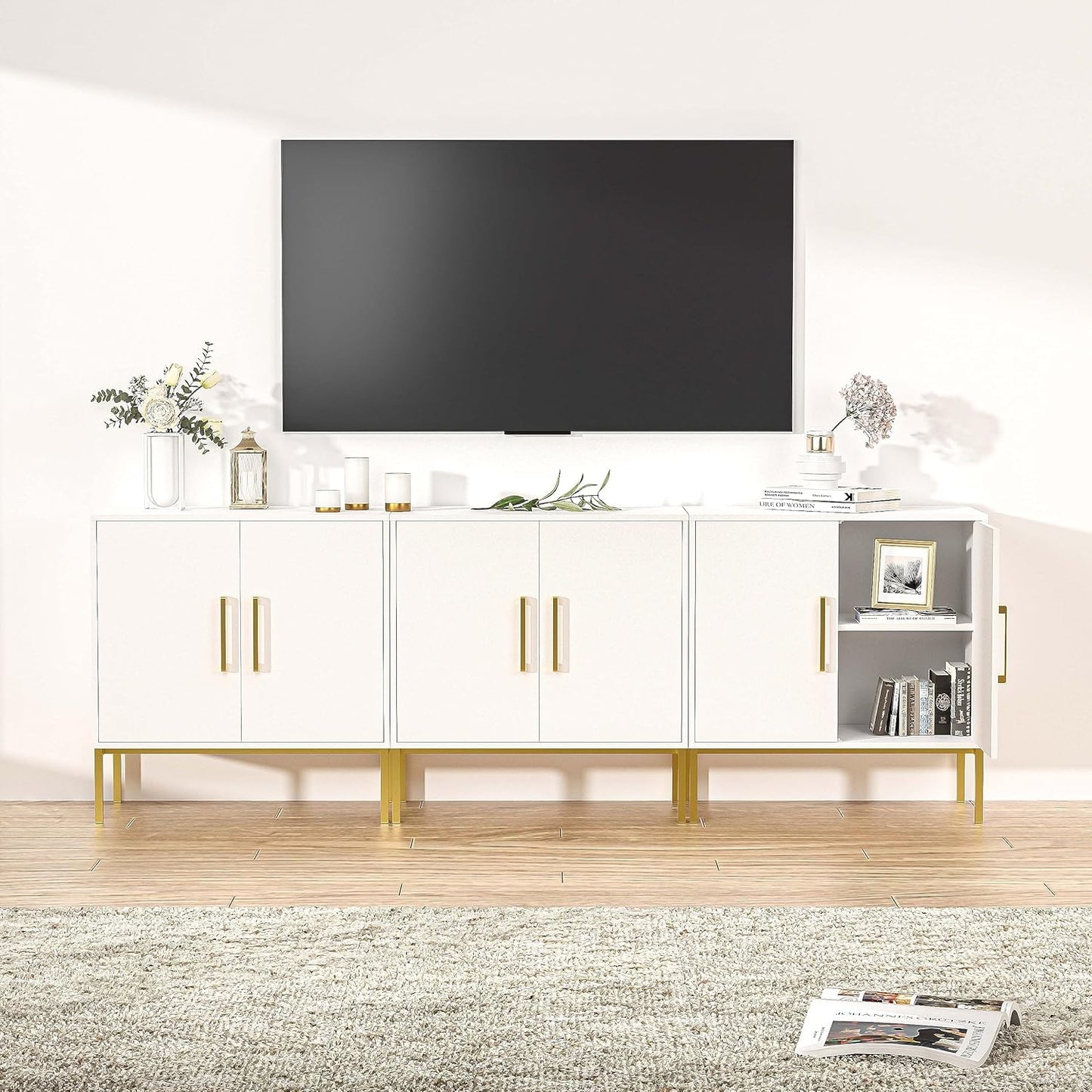LYNSOM TV Stand for 85 Inch TV, Wood Entertainment Center with Storage Cabinet, TV Cabinet Black