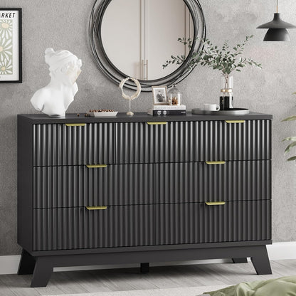 Fluted Dresser for Bedroom with 7 Drawers, 48" Wide Chest of Drawers with Metal Handle, Modern Wood