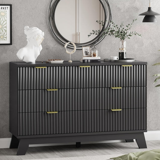 Fluted Dresser for Bedroom with 7 Drawers, 48" Wide Chest of Drawers with Metal Handle, Modern Wood