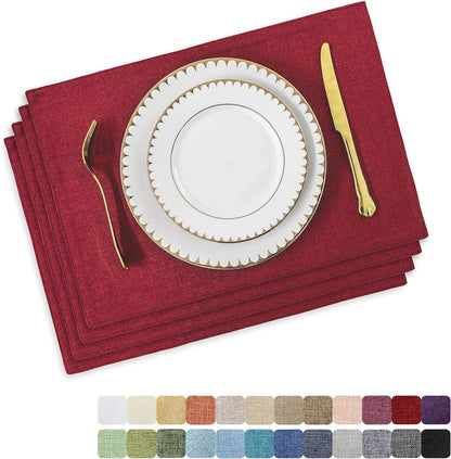 Home Brilliant Cloth Placemats Set of 4 Red Linen Placemats for Dinner Heat Resistant Dining Table