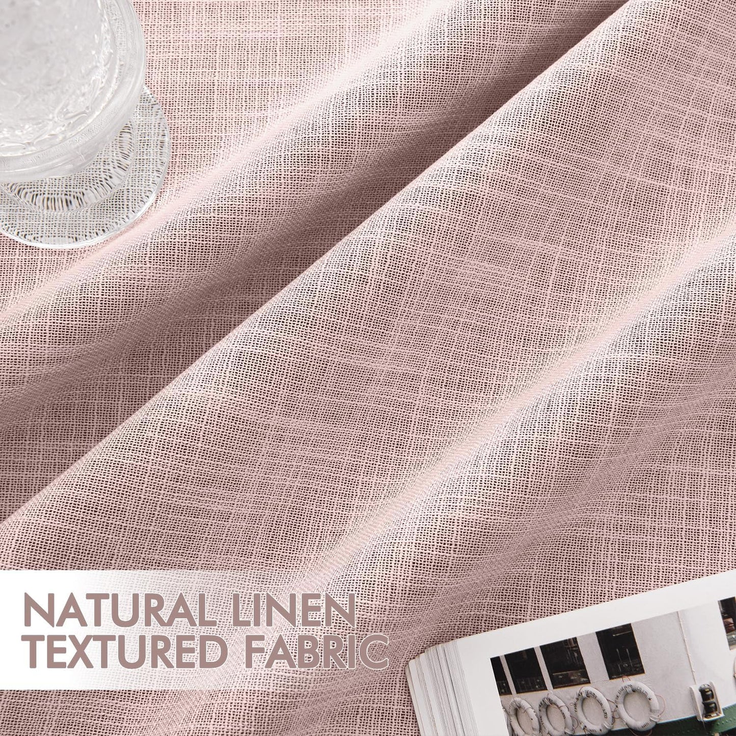 MIULEE Baby Pink 100% Blackout Linen Curtains 84 Inch 2 Panels Set Double Sided No Coating Pleated
