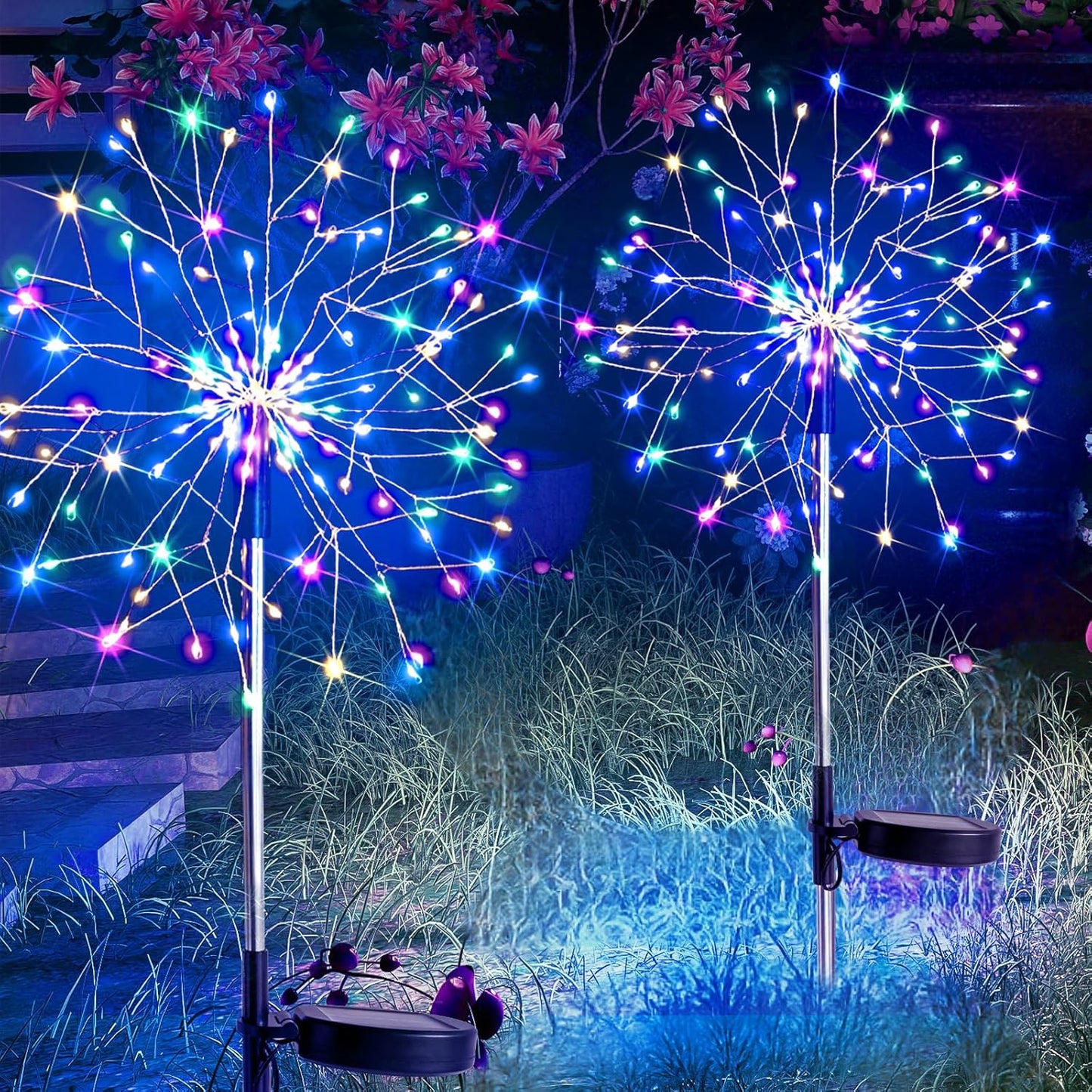 suddus Solar Garden Lights Outdoor Waterproof Decorative, 2Pack 150LED Firework Lights 8 Modes