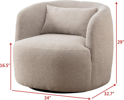 KINWELL 34" Wide Boucle Swivel Barrel Chair, No Assembly Round Upholstered Armchair Accent Chair