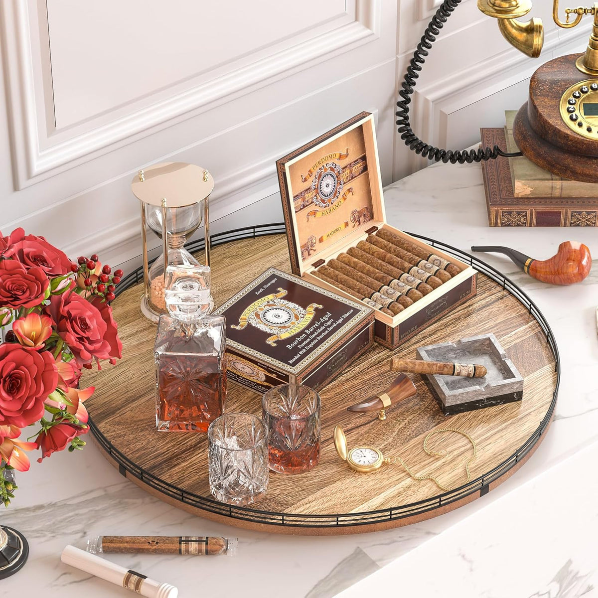 Acacia Wood 24" Lazy Susan Turntable Organizer for Table Top, Farmhouse Extra Large Round Lazy