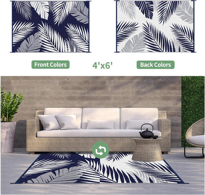 GENIMO Outdoor Rug 4' x 6' Waterproof for Patios Clearance, Reversible Outdoor Plastic Straw