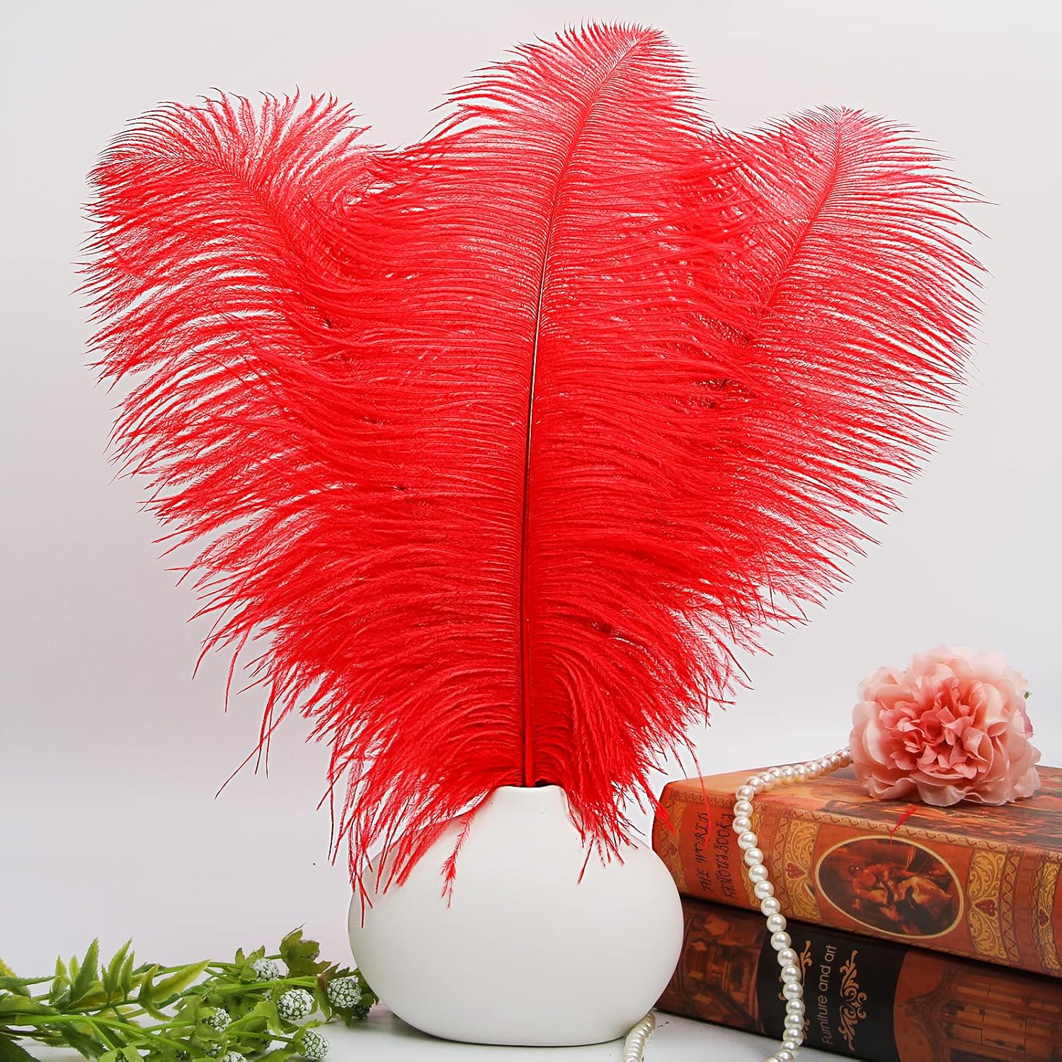 THARAHT Red Ostrich Feathers 12pcs Large Natural Bulk 16-18Inch 40cm-45cm for Wedding Party