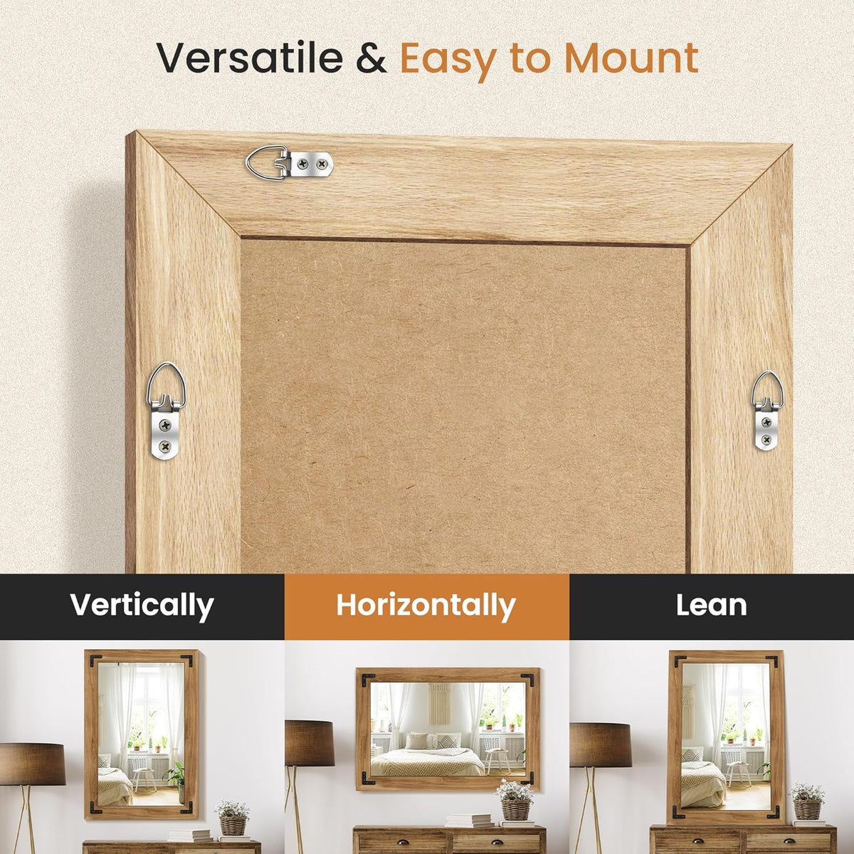 Bathroom Mirror for Wall with Wooden Frame, 36"x24" Solid Wood Vanity Mirror for Farmhouse
