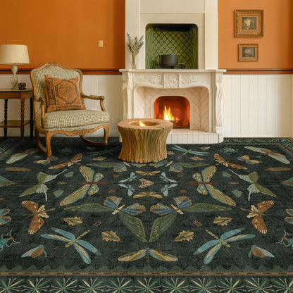 6x9 Dark Green Area Rugs for Dining Room - Rugs for Living Room, Bedroom Under Bed, Insect Moth