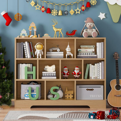 Book Shelf, 10 Cubes Storage Organizer, 3-Tier Open Shelf Wooden Bookcase, Freestanding Log