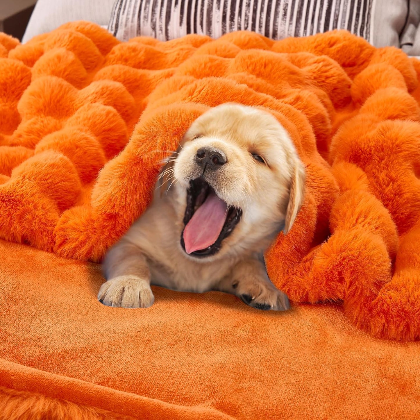 DREAMNINE Large Fuzzy Soft Fall Bubble Faux Rabbit Fur Blanket Queen Size 80" x 90", Luxury Big