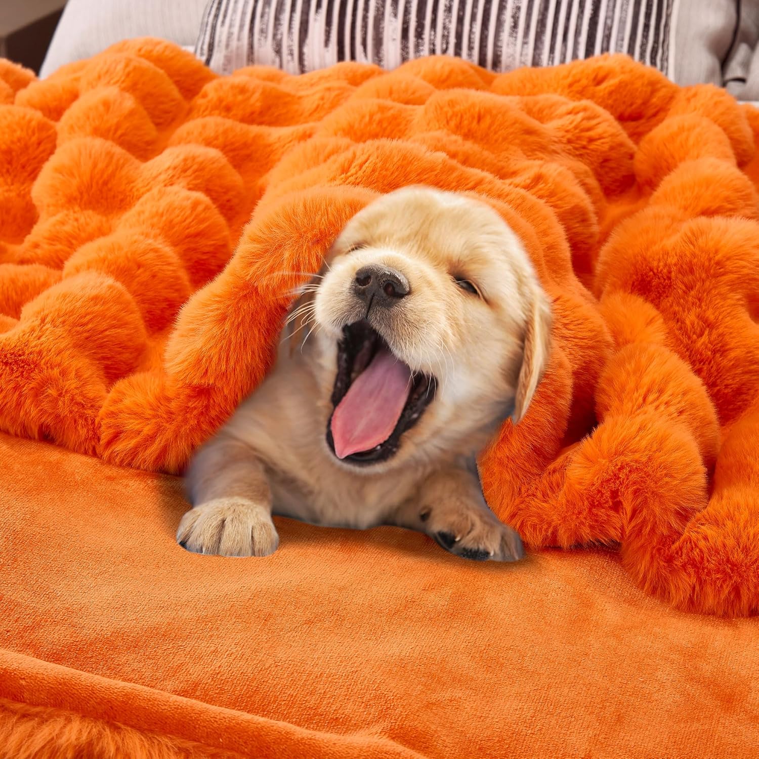 DREAMNINE Large Fuzzy Soft Fall Bubble Faux Rabbit Fur Blanket Queen Size 80" x 90", Luxury Big