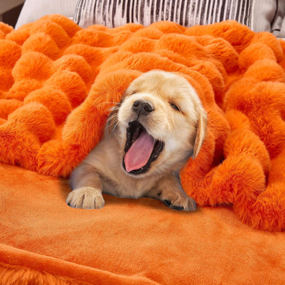DREAMNINE Large Fuzzy Soft Fall Bubble Faux Rabbit Fur Blanket Queen Size 80" x 90", Luxury Big