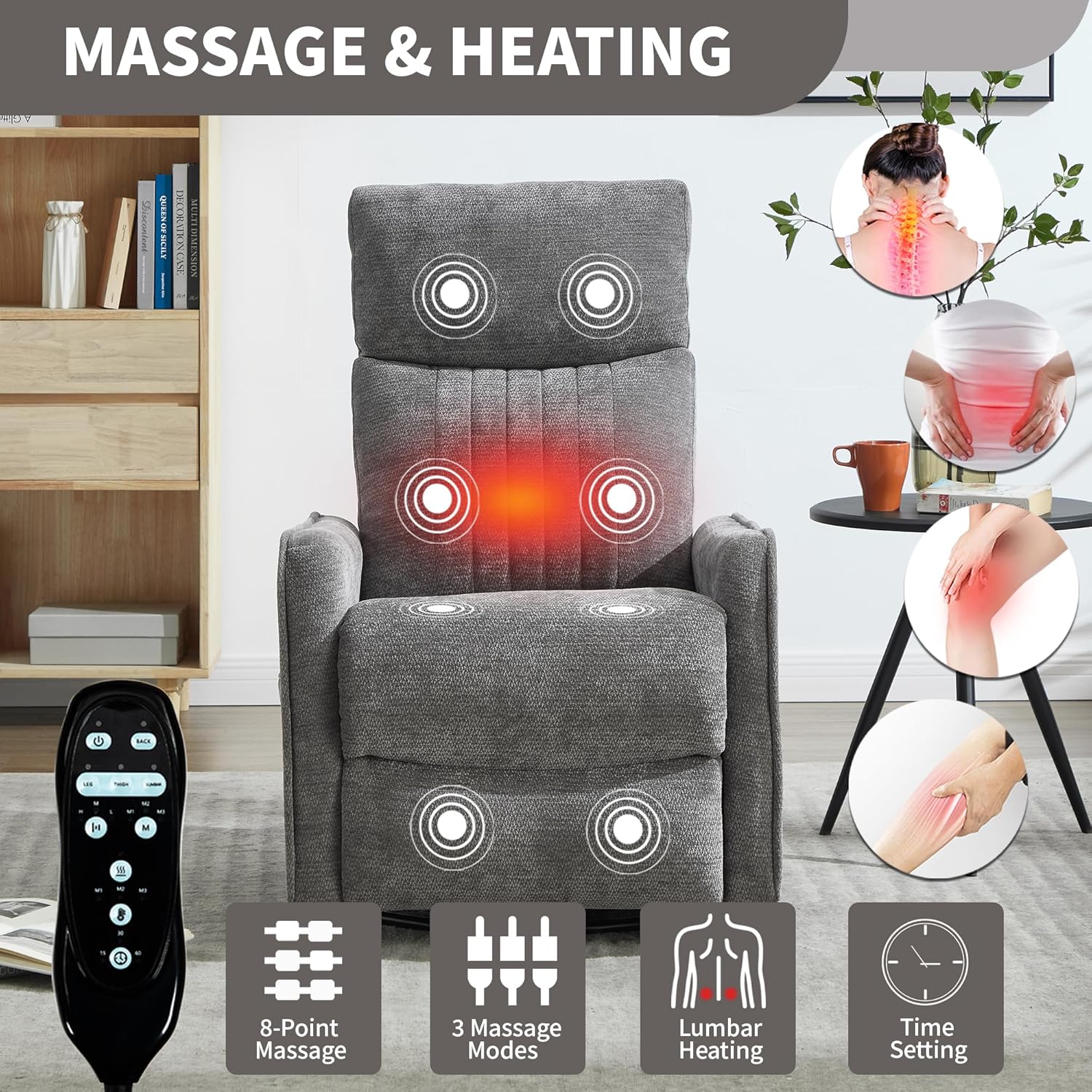 Manual Swivel Rocker Recliner Chair for Adults, Overstuffed Reclining Glider Chair for Nursing with
