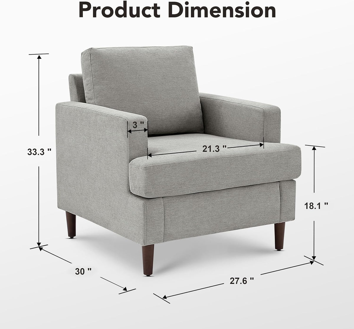 Mid-Century Accent Chair,Modern Linen Fabric Armchair for Living Room,Comfy Upholstered Reading