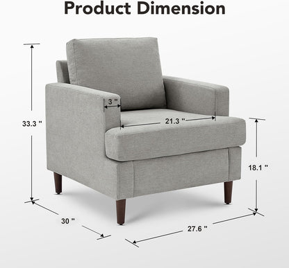 Mid-Century Accent Chair,Modern Linen Fabric Armchair for Living Room,Comfy Upholstered Reading