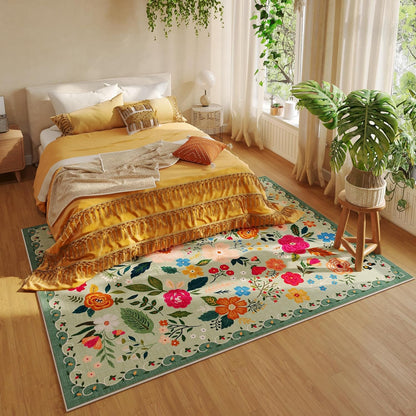 Living Room Rug 6x9 Rug Machine Washable Boho Area Rug Non Slip Floral Vintage Low Pile Large Rug