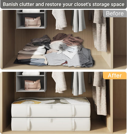 2-Pack Under Bed Storage Containers, 8 Inches Tall Underbed Clothes Storage Organizer Bin with