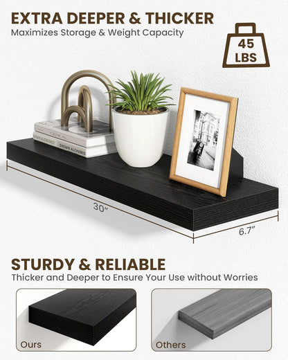 Marsmiles 30" Floating Shelves for Wall, Wooden Shelves with Invisible Brackets Set of 2, Rustic