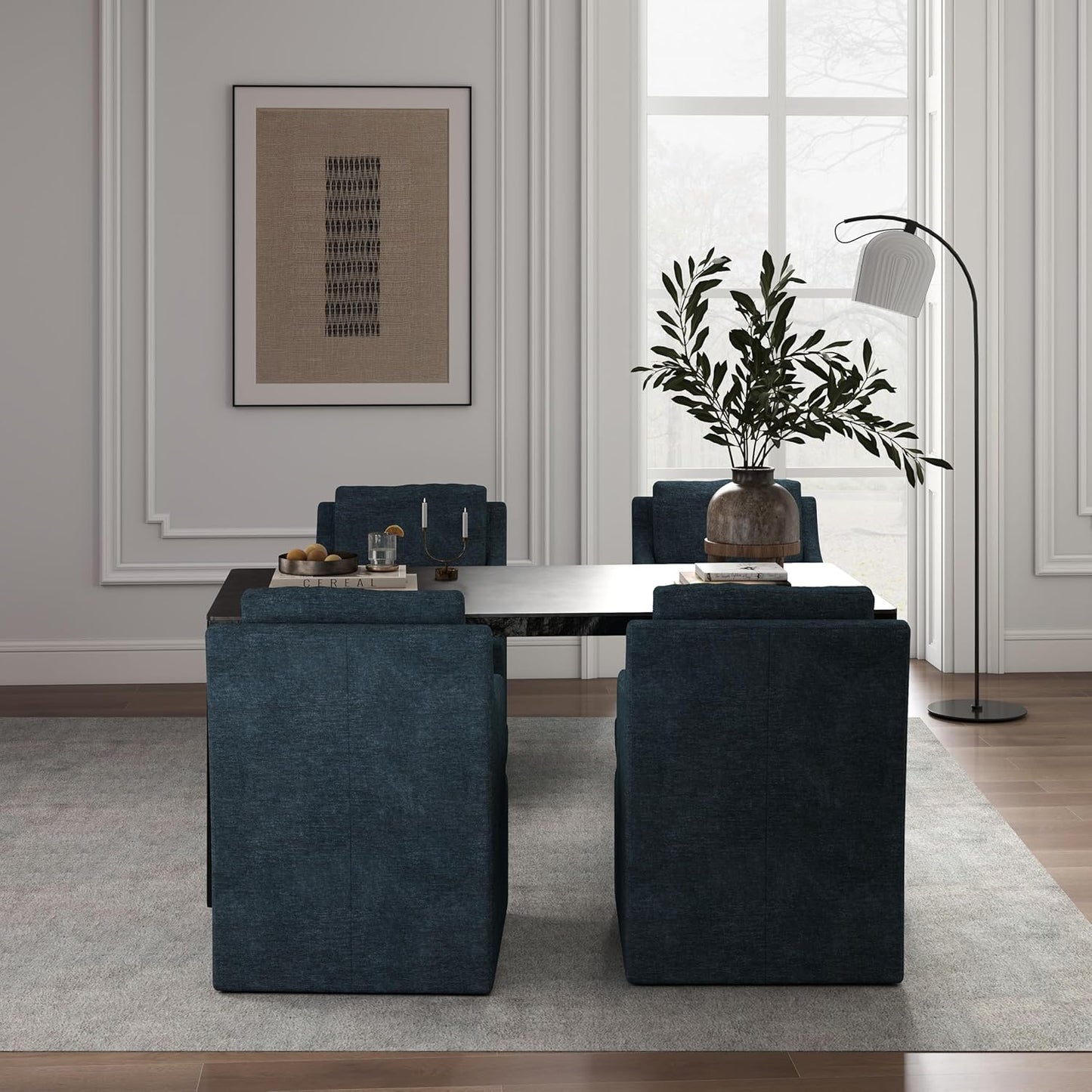 VKNOW Upholstered Dining Chairs Set of 4, Modern Kitchen Chairs Dinner Chairs with 4 Casters, Linen