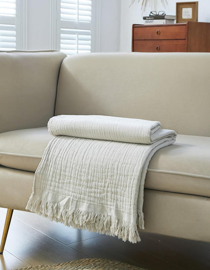 100% Cotton Muslin Throw Blanket for Bed, Couch, Small, Decorative, Soft, Pre-Washed, Breathable