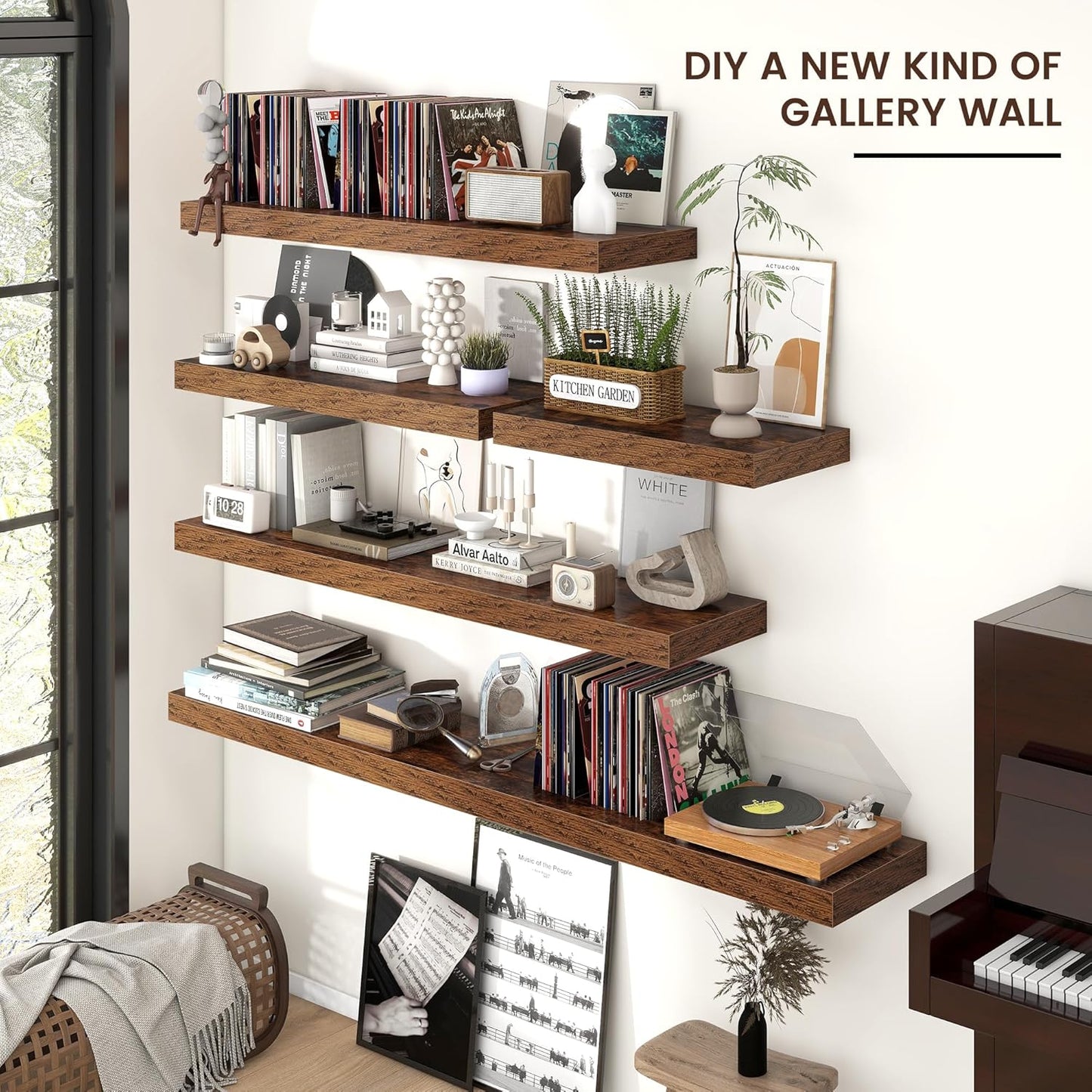 Floating Shelves - 2 Large Wall Mounted Shelves with Invisible Brackets, Long Wood Floating Wall