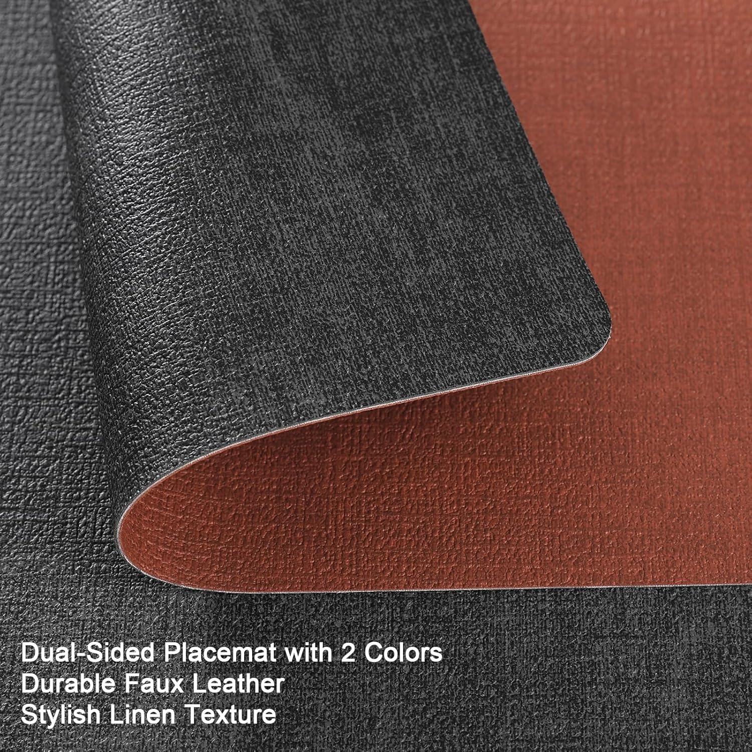 Myir JUN Dual Sided Faux Leather Placemats Set of 4 for Indoor Outdoor Dining Tables, Square