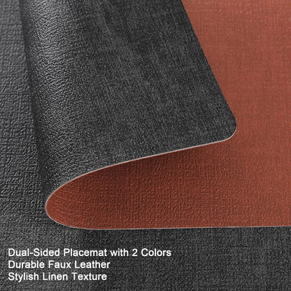 Myir JUN Dual Sided Faux Leather Placemats Set of 4 for Indoor Outdoor Dining Tables, Square