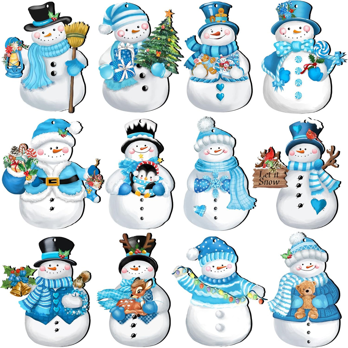 24 Pieces Christmas Snowman Wooden Ornaments Wood Hanging Decoration Set for Christmas Tree Hanging