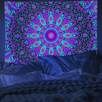 PSYHILAR Blacklight Mandala Tapestry for Bedroom, Psychedelic Black Light Posters for Adults and