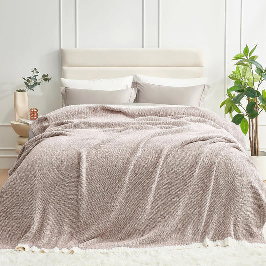 Snuggle Sac Queen Size Bedding Blanket Taupe,Super Soft Warm Microfiber Blankets Cozy Knit Fuzzy