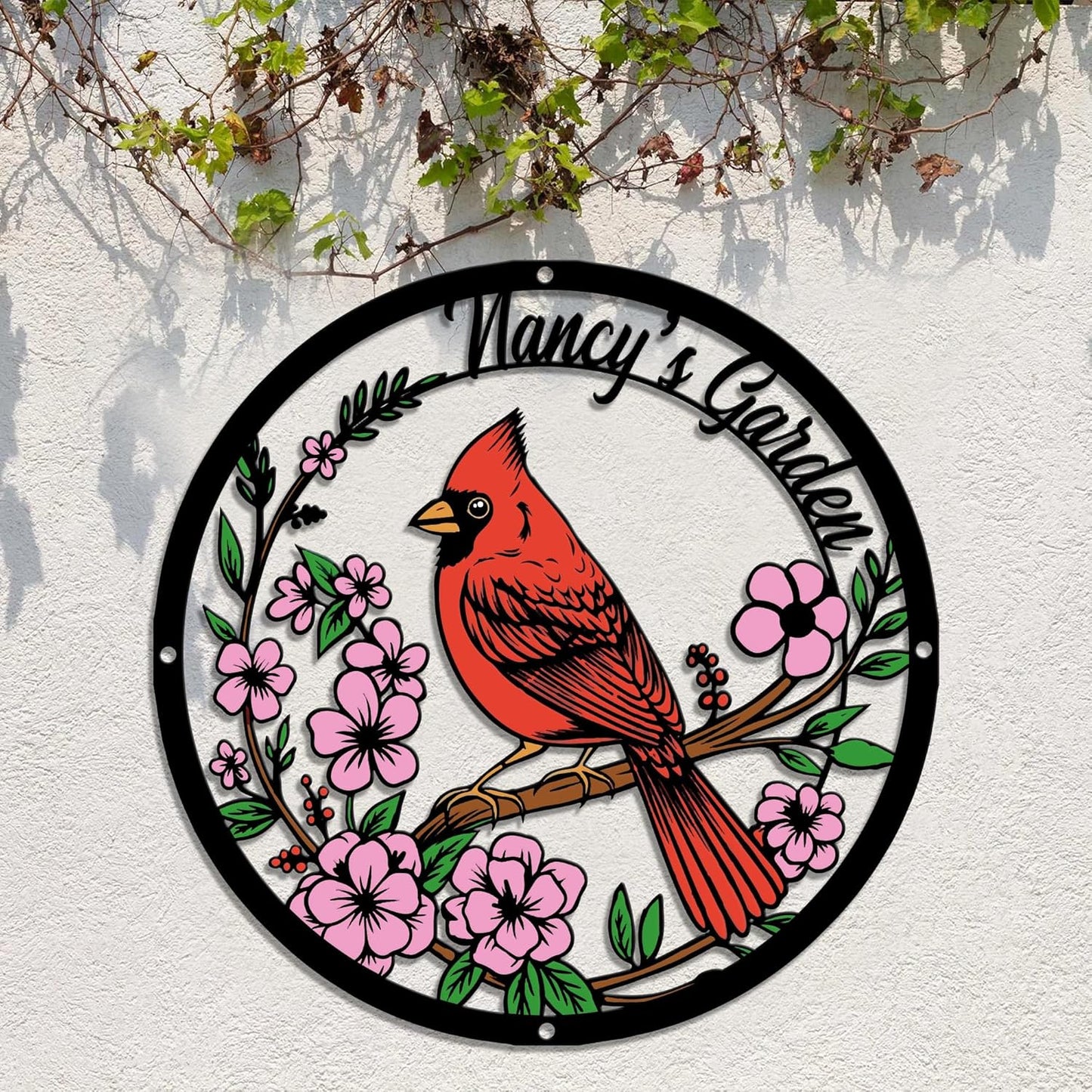 Personalized Name Garden Cardinal Metal Signs with Stake, Custom Family Name Yard Decor for Outdoor