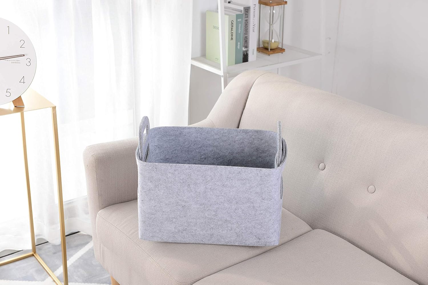 Storage Basket Felt Storage Bin Collapsible& Convenient Box Organizer with Carry Handles for Office