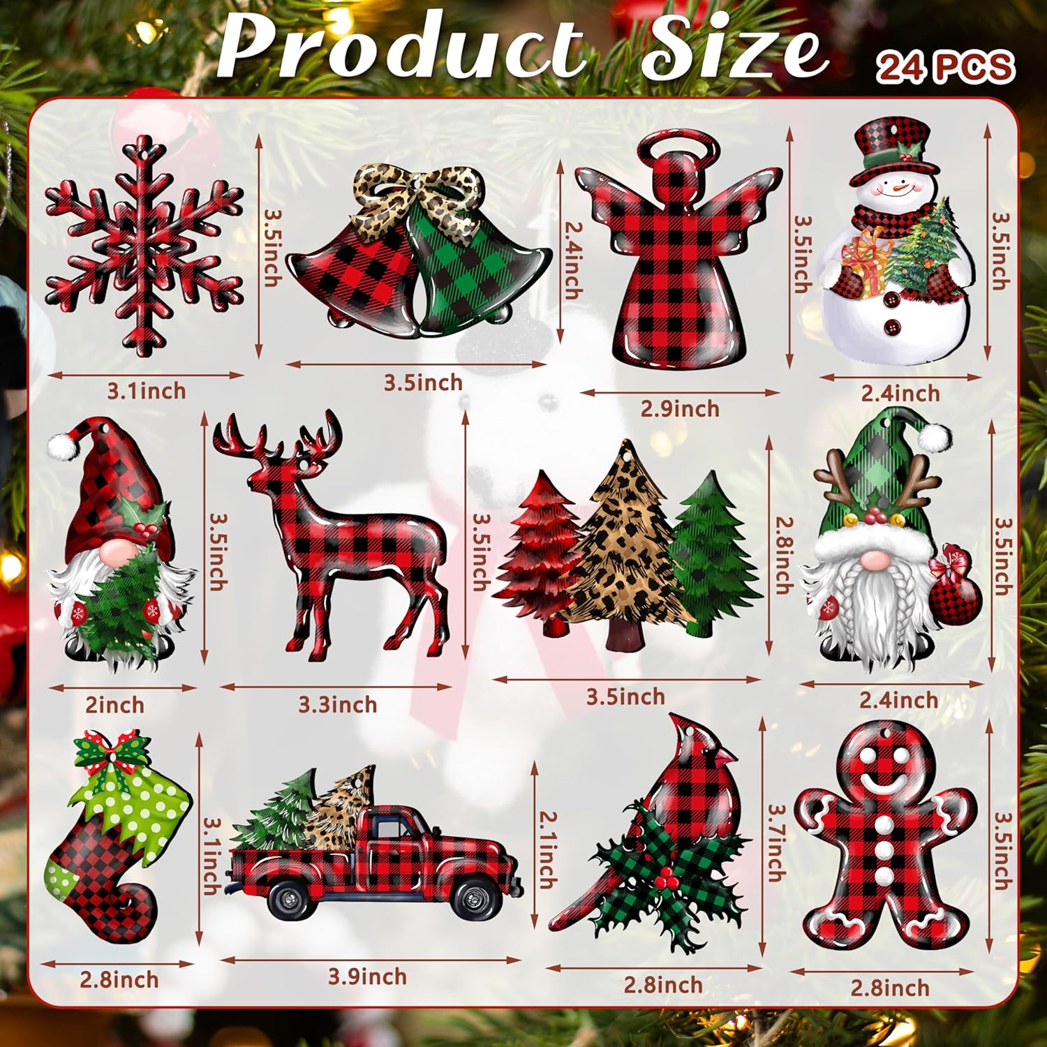 24 Pieces Christmas Wood Ornaments Snowflake Gnome Snowman Truck Wooden Hanging Ornaments Christmas