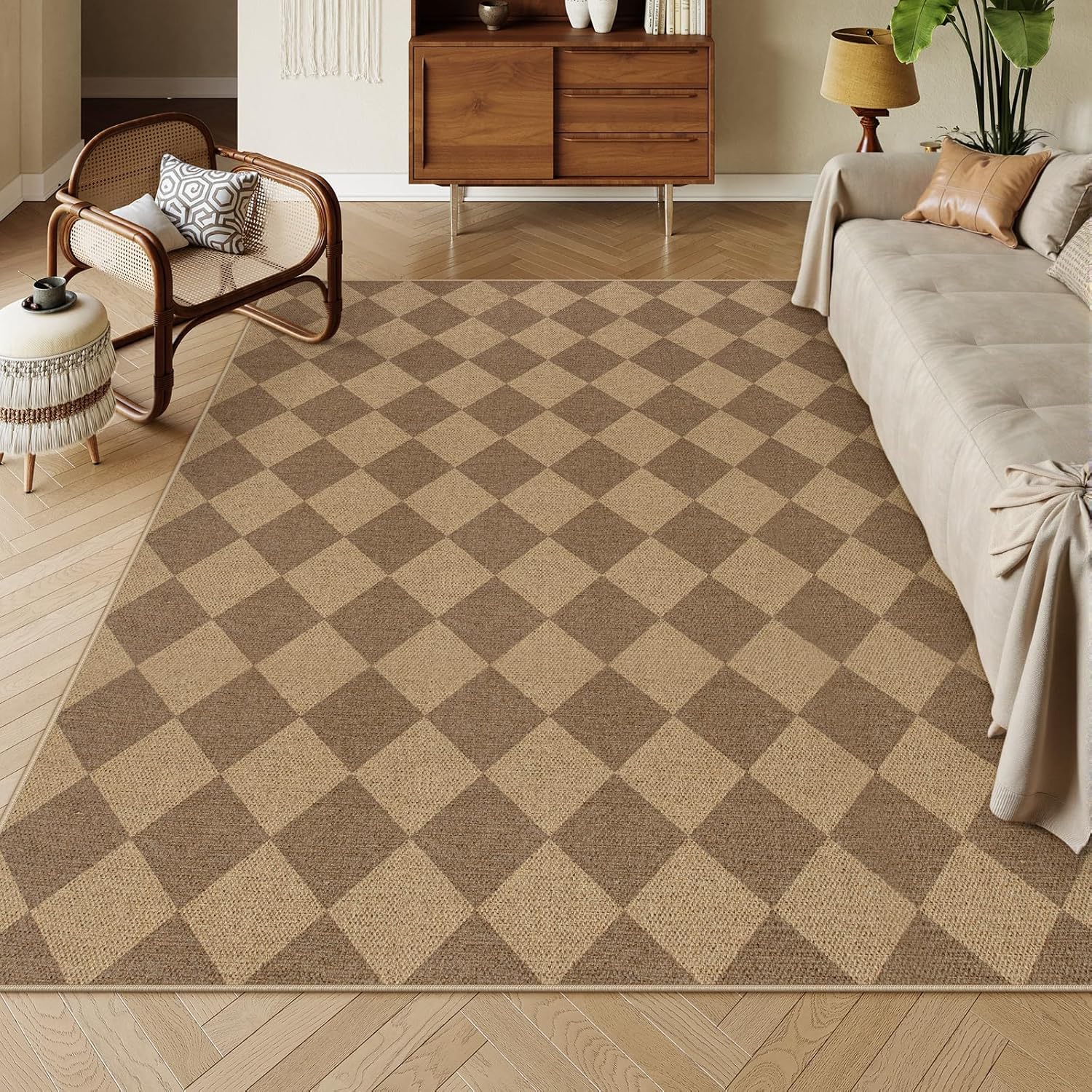 Lahome Checkered Easy Jute 6x9 Rug, Large Rugs for Living Room Dining Room Farmhouse Indoor Outdoor