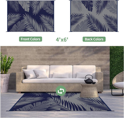 GENIMO Outdoor Rug 4' x 6' Waterproof for Patios Clearance, Reversible Outdoor Plastic Straw