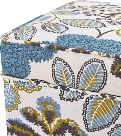 Adeco 18 Inch High Cube Ottoman Storage, Linen Chair Foot Stools, Upholstered Vanity Stool with
