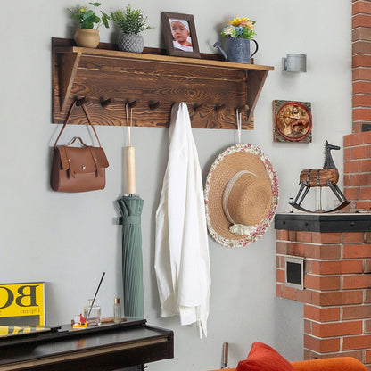 WEBI Coat Rack Wall Mount with Shelf,8 Peg Hooks,34" Long Rustic Entryway Wall Shelf with Hooks