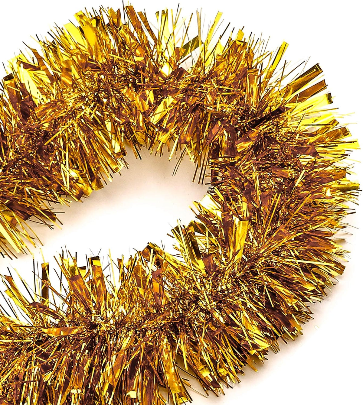 25 ft Long Roll Gold Tinsel Twist Garland, Shiny Metallic Foil Decorations for Parade Floats