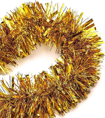 25 ft Long Roll Gold Tinsel Twist Garland, Shiny Metallic Foil Decorations for Parade Floats